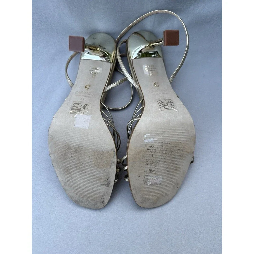 Carvela Gold Leather Strappy Open-Toe Slide Sandals Stiletto Heel Size 10